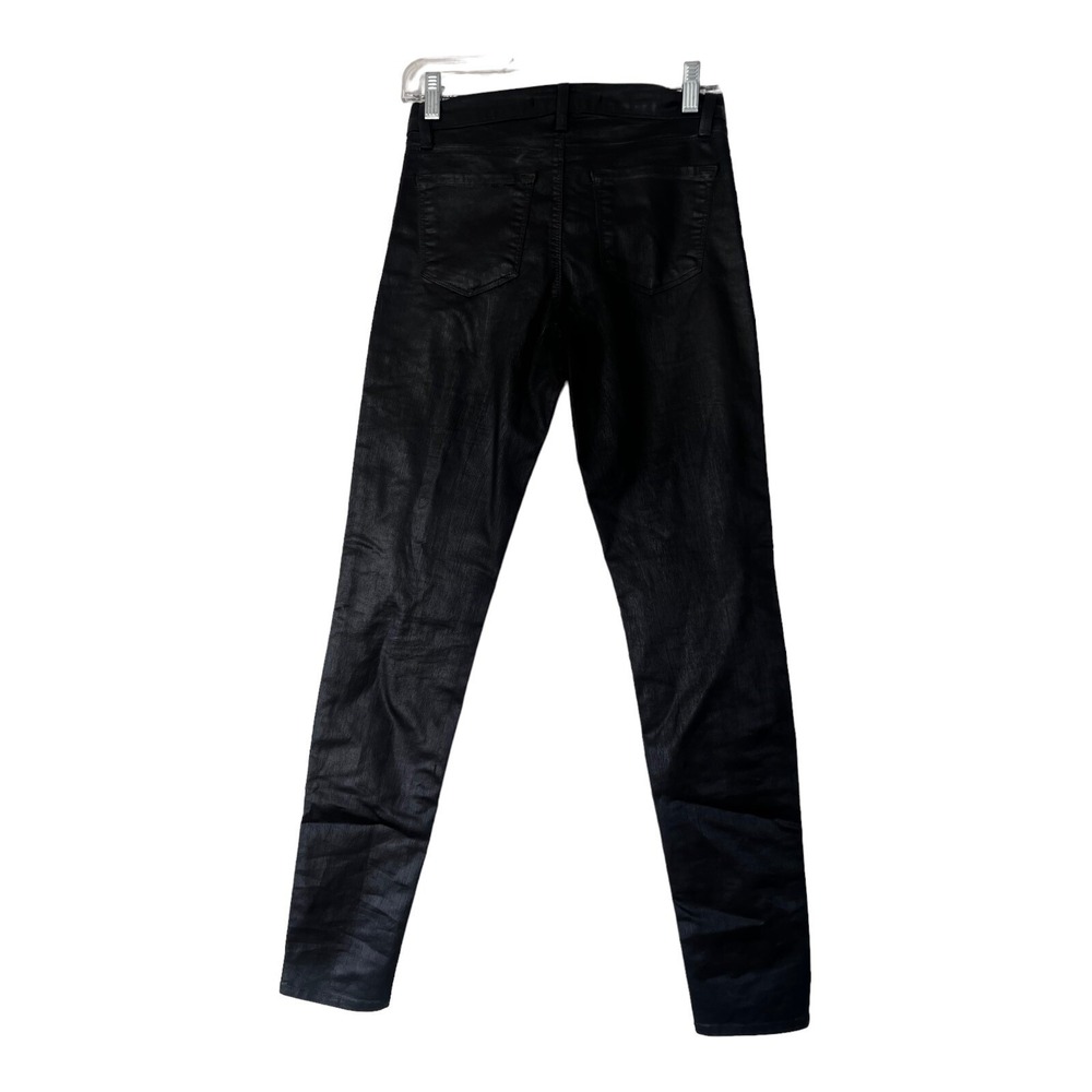 J Brand Maria High Rise‎ Skinny Coated Jeans Black Waxed Denim Pants Womens 25